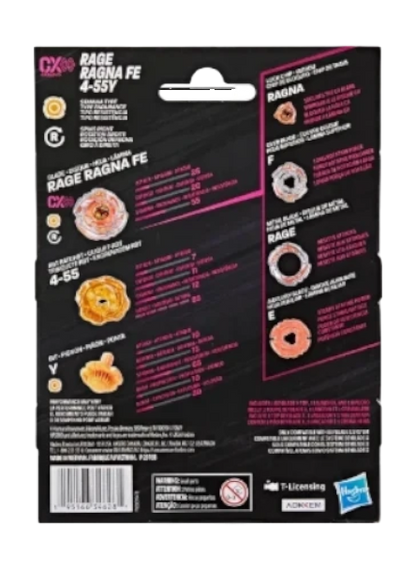 My Store Hasbro Beyblade X Rage Ragna FE 4-55Y starter pack packaging back view showing component breakdown