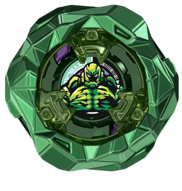 My Store Rock Golem Beyblade X blade featuring an anodized metallic green finish with a geometric stone-like design.