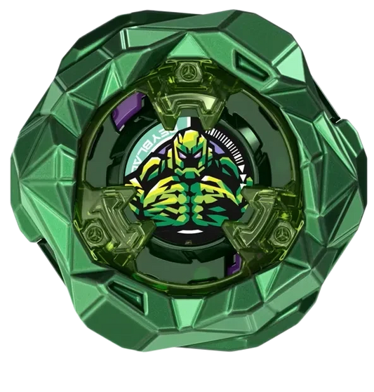My Store Rock Golem Beyblade X blade featuring an anodized metallic green finish with a geometric stone-like design.