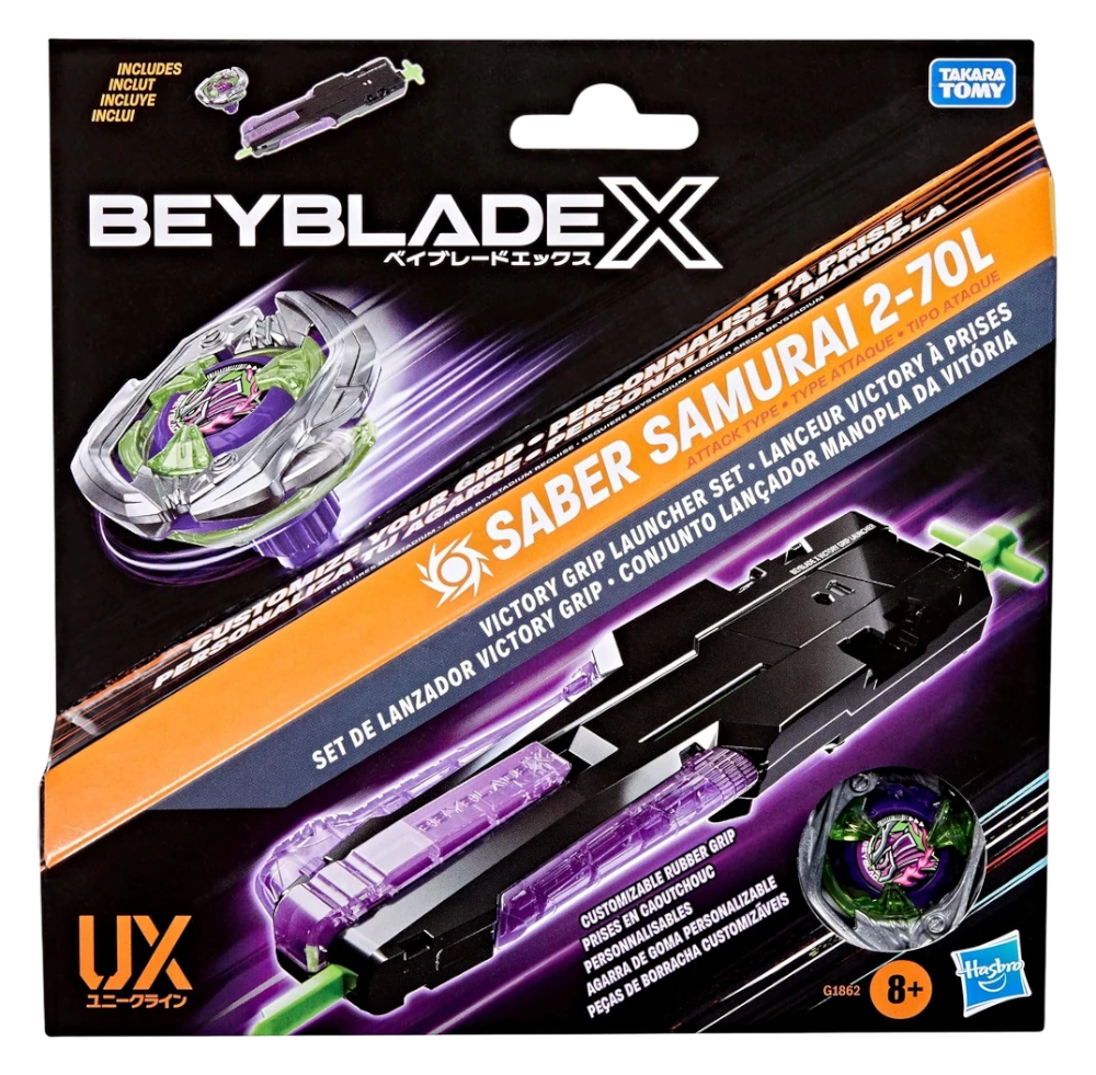 My Store Hasbro Beyblade X Saber Samurai 2-70L Victory Grip Launcher set in original retail packaging