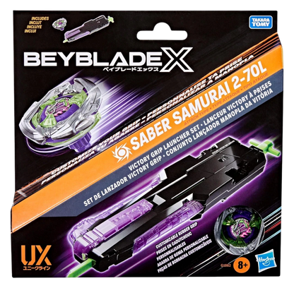 My Store Hasbro Beyblade X Saber Samurai 2-70L Victory Grip Launcher set in original retail packaging