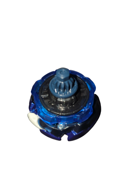 My Store Takara Tomy Beyblade X Samurai Saber 5-60K in Samurai Blue metal coat with Kick bit, underside view.