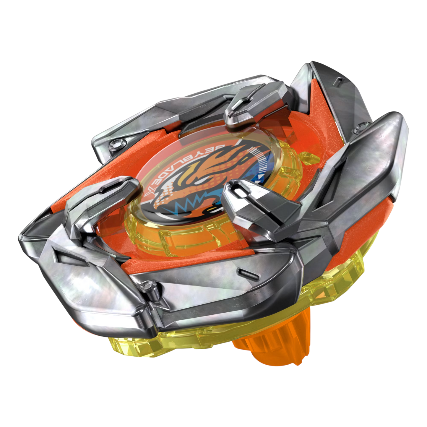 My Store Scythe Incendio 3-80B Beyblade X balance top with orange and metallic silver blade and ball bit