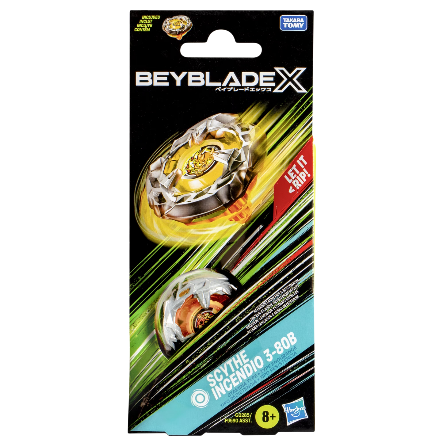 My Store Scythe Incendio 3-80B Beyblade X balance type spinning top in original sealed retail packaging