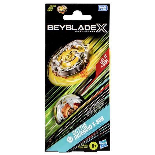 My Store Scythe Incendio 3-80B Beyblade X balance type spinning top in original sealed retail packaging