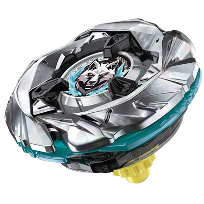 My Store SilverWolf 3-80FB Stamina Type Beyblade with silver metal blade, teal accents, and wolf emblem.