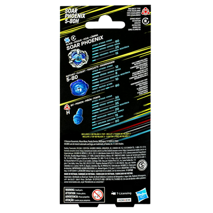 My Store Soar Phoenix 5-80H Beyblade X starter set packaging showing the blade, ratchet, and bit components.