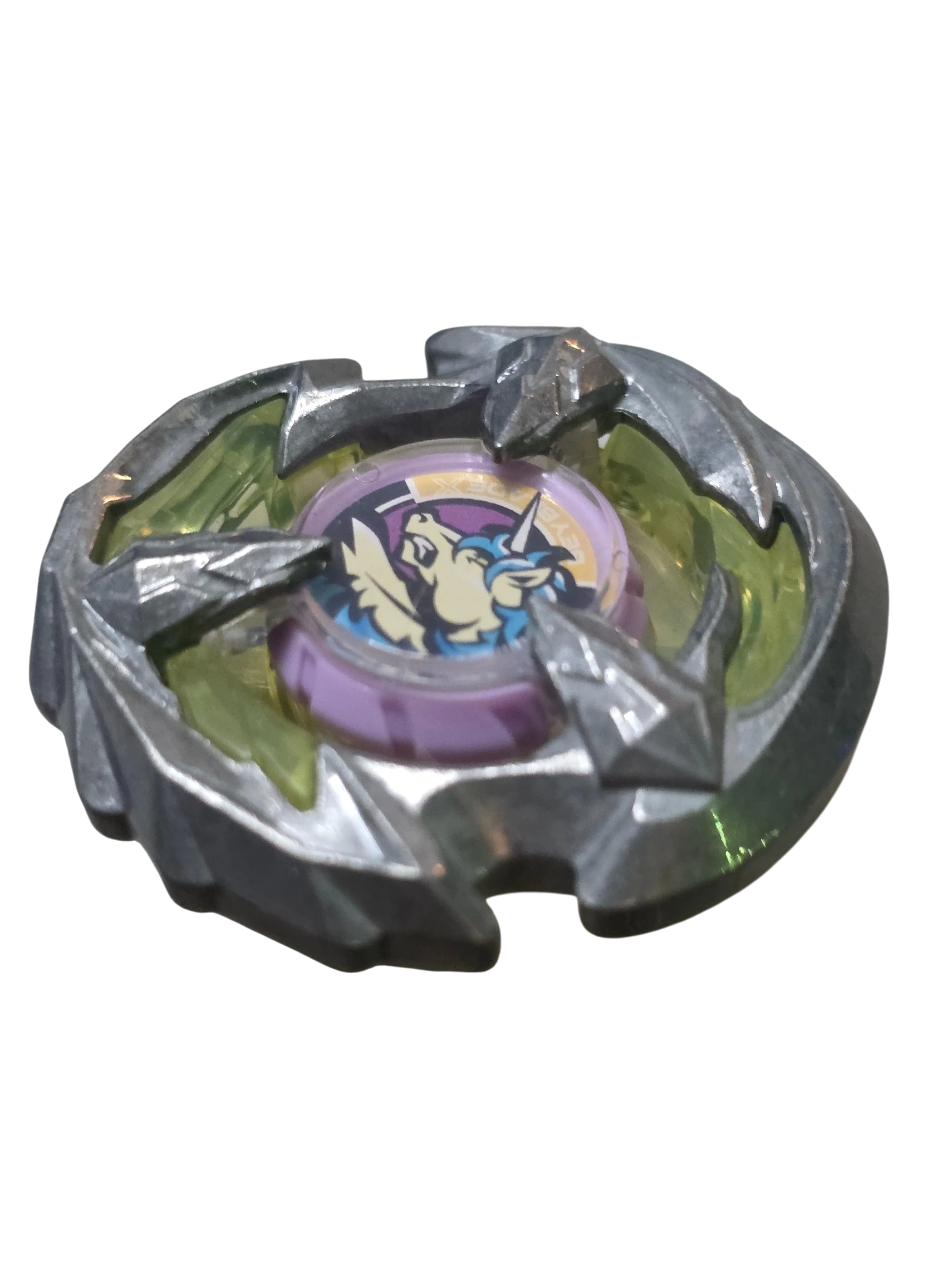 My Store authentic Hasbro Beyblade X Sting Unicorn blade in silver and translucent green with unicorn emblem