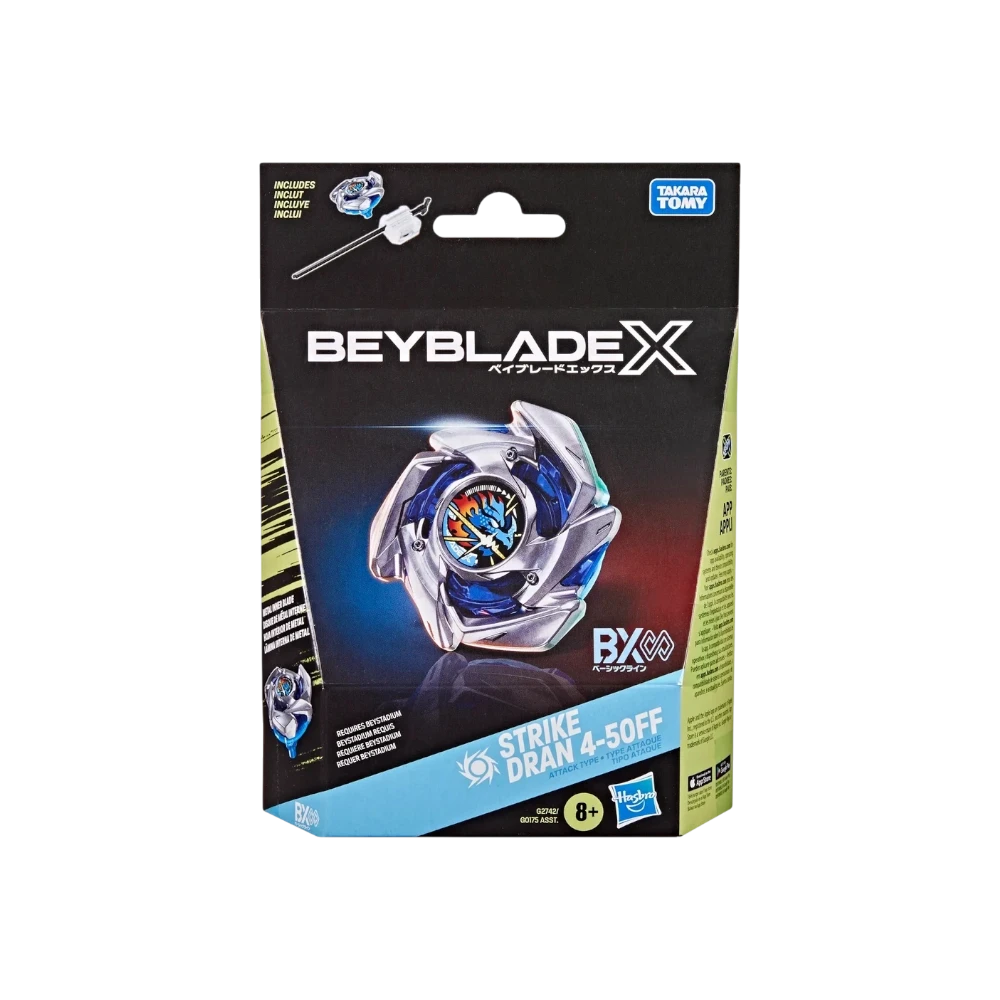 My Store Strike Dran 4-50FF Infinity Starter Beyblade X attack type toy in retail packaging with launcher