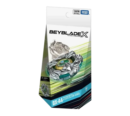 My Store BX-44 Tricera Press M-85BS Booster Beyblade X right-spin defense top in retail packaging