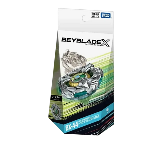 My Store BX-44 Tricera Press M-85BS Booster Beyblade X right-spin defense top in retail packaging