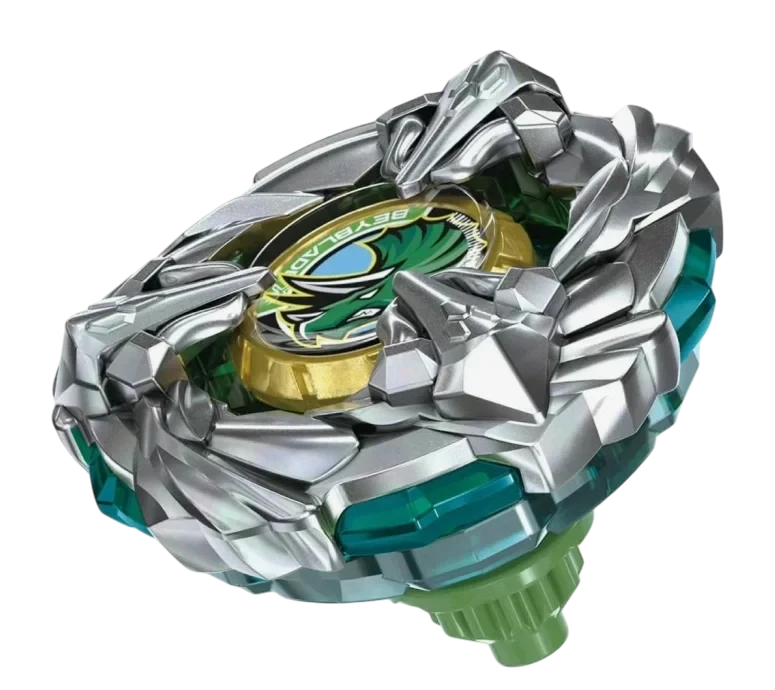 My Store BX-44 Tricera Press M-85BS Beyblade X defense top with silver metal blade and green accents