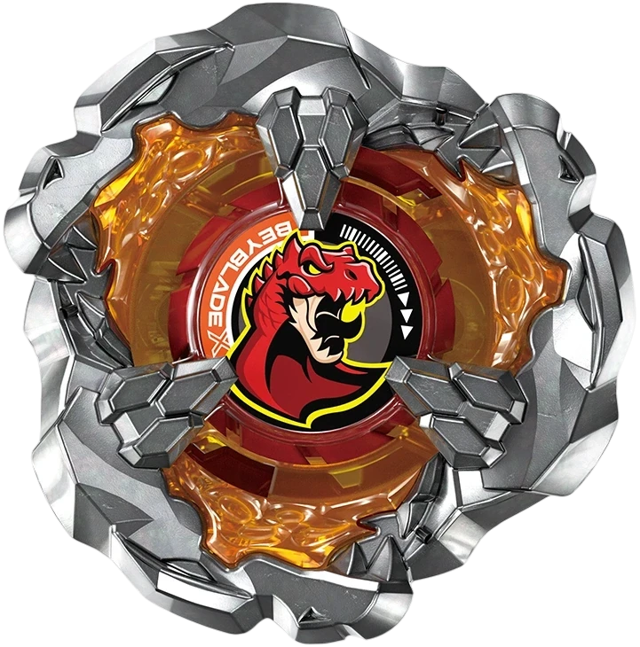 My Store Takara Tomy Beyblade X TyrannoRoar attack top with metallic silver frame and orange dragon emblem detail