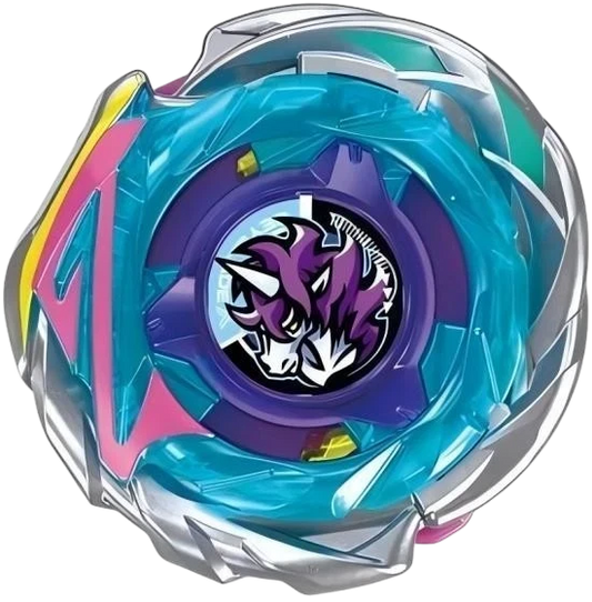 My Store CX-17 01 UnicornDelta PO3-60GU prize Beyblade with blue, purple, and pink accents in a balance type design.