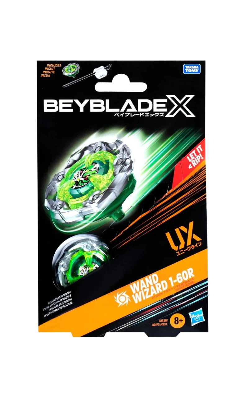 My Store Beyblade X Wand Wizard 1-60R spinning top in retail packaging with green and silver design
