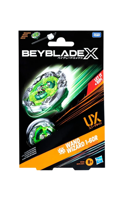 My Store Beyblade X Wand Wizard 1-60R spinning top in retail packaging with green and silver design