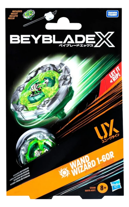 My Store Beyblade X Wand Wizard 1-60R spinning top in retail packaging with green and silver design