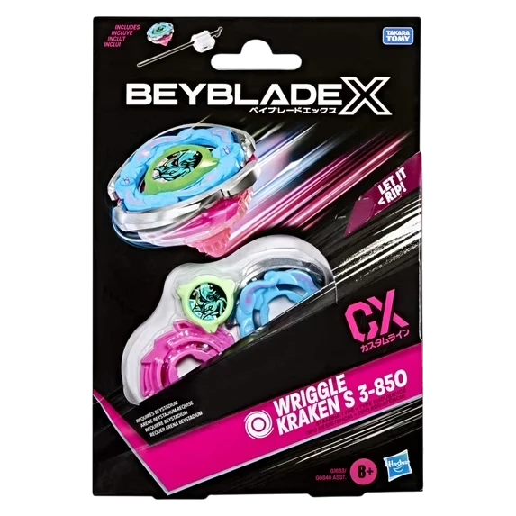 My Store Wriggle Kraken S 3-85O Beyblade X starter pack with blue and pink stamina type spinning top in packaging