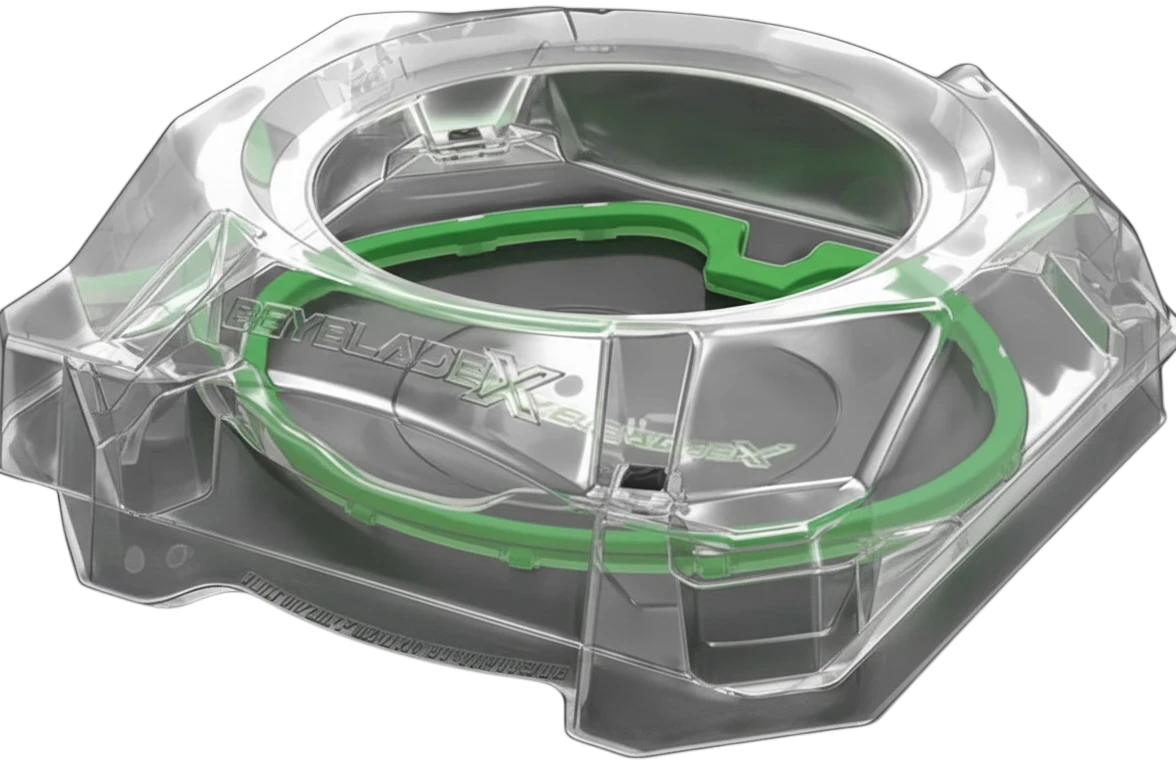 My Store CX-16 Xtreme Stadium with clear plastic arena and green X-Celerator rail for Beyblade X battles