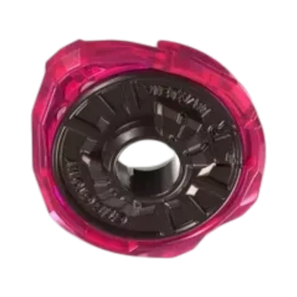 My Store authentic Hasbro Beyblade X 1-50 Ratchet part in pink and black, shown with blade and bit components.