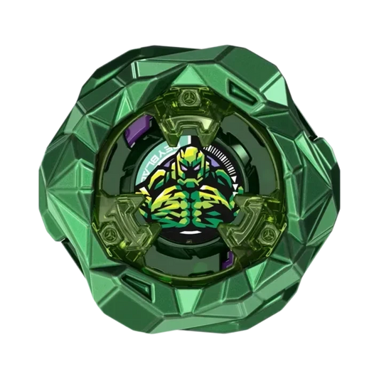 My Store Rock Golem Beyblade X blade featuring an anodized metallic green finish with a geometric stone-like design.