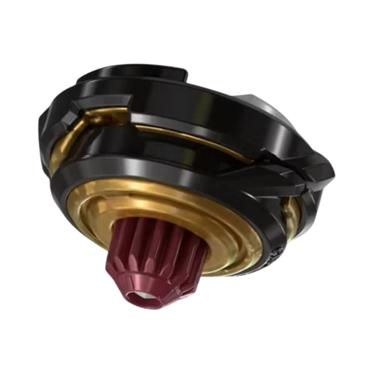 My Store authentic Hasbro Beyblade X Ratchet-Bit Combo Op in black, gold, and maroon plastic.