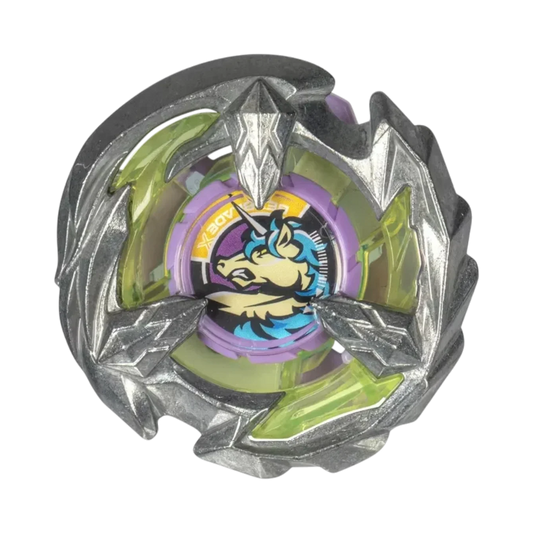 My Store Hasbro Beyblade X Sting Unicorn and Bite Croc metal blades featuring detailed creature emblems