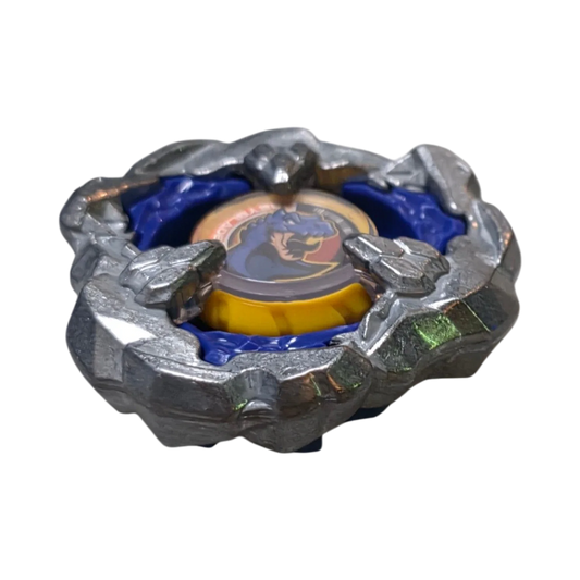 My Store authentic Hasbro Beyblade X Roar Tyranno blade in silver and blue with a central dinosaur emblem