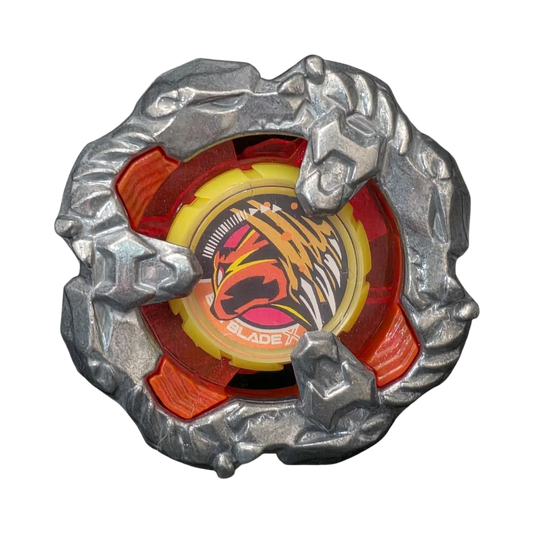My Store Savage Bear Beyblade X defense blade featuring a round four-sided die-cast metal ring and red center detail.