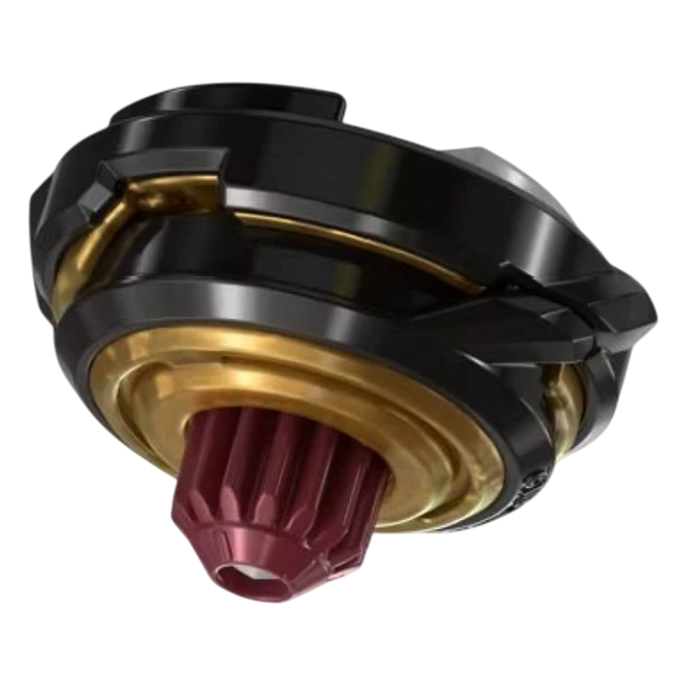 My Store authentic Hasbro Beyblade X Ratchet-Bit Combo Op in black, gold, and maroon plastic.