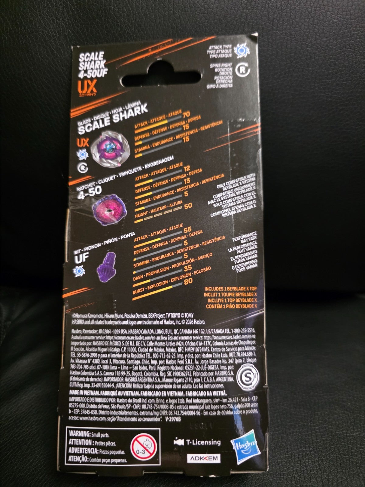 ベイブレードX 3パック：スケールシャーク 4-50UF、ナイトフォートレス 8-70UN、ペガサスブラスト ATr
