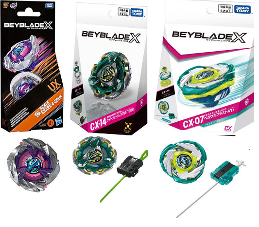 Beyblade X 3-Pack: Scale Shark 4-50UF, KnightFortress 8-70UN, Pegasus Blast ATr
