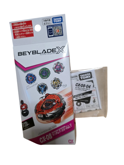 Takara Tomy Beyblade X CX-08 Dran Buster 5-80MN, a red and black spinning top toy in its sealed retail box with Beycode card.